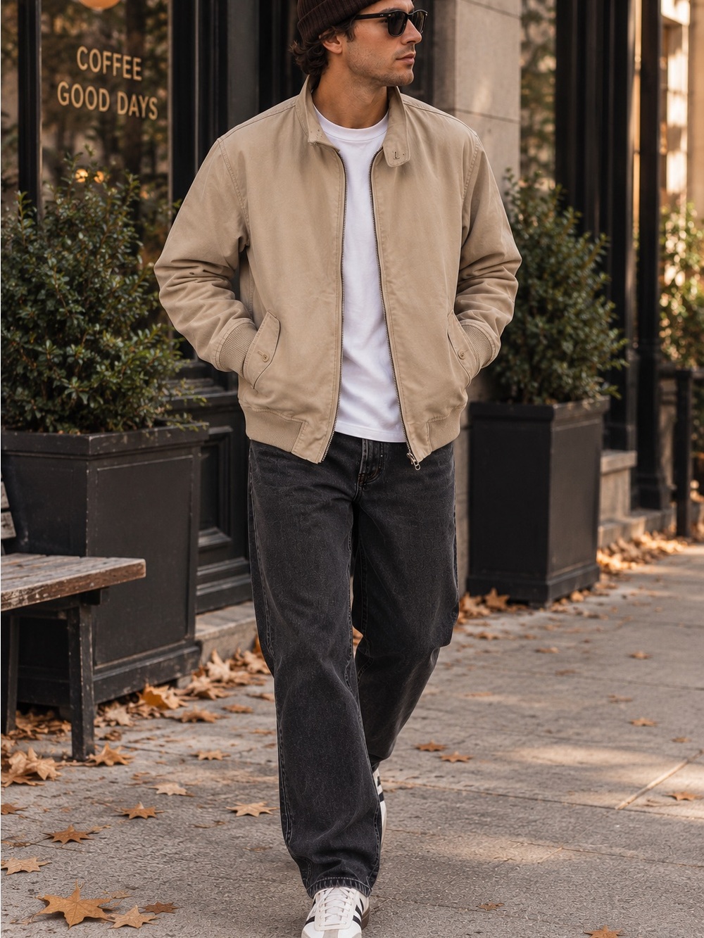 Men's Classic Beige Bomber Jacket - Lightweight Casual Outerwear